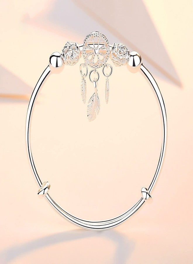 Luckilemon Silver Dream Catcher Tassel Feather Charm Bracelet Bangle Adjustable Mother's Day Jewelry Gift Birthday Christmas Gifts for Women Mom Wife - Image 5